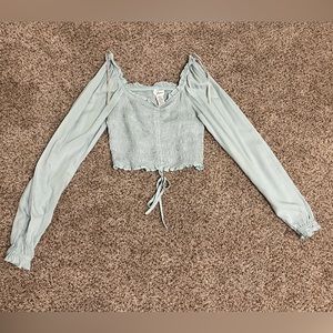 Women’s Japna Long Sleeve Cropped Top - Size XS - Light Blue